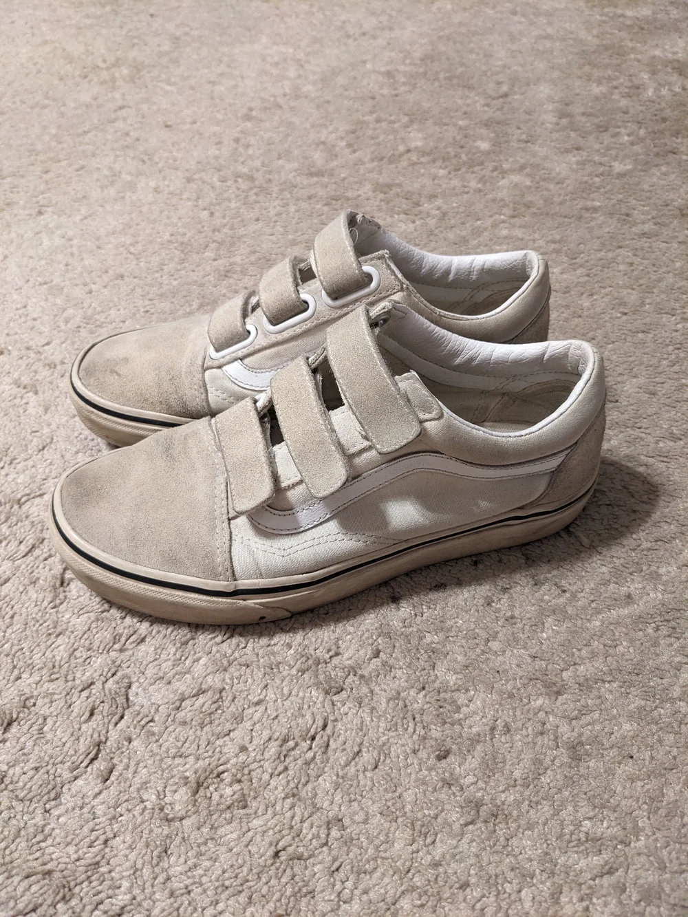 Vans Kids Cream and White Velcro Low-Top Sneakers